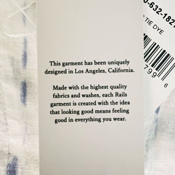 RAILS Thea Tie‎ Waist Linen Blouse Top, Tie-dyed, Blue/White, Large, (12), NWT - Picture 11 of 16